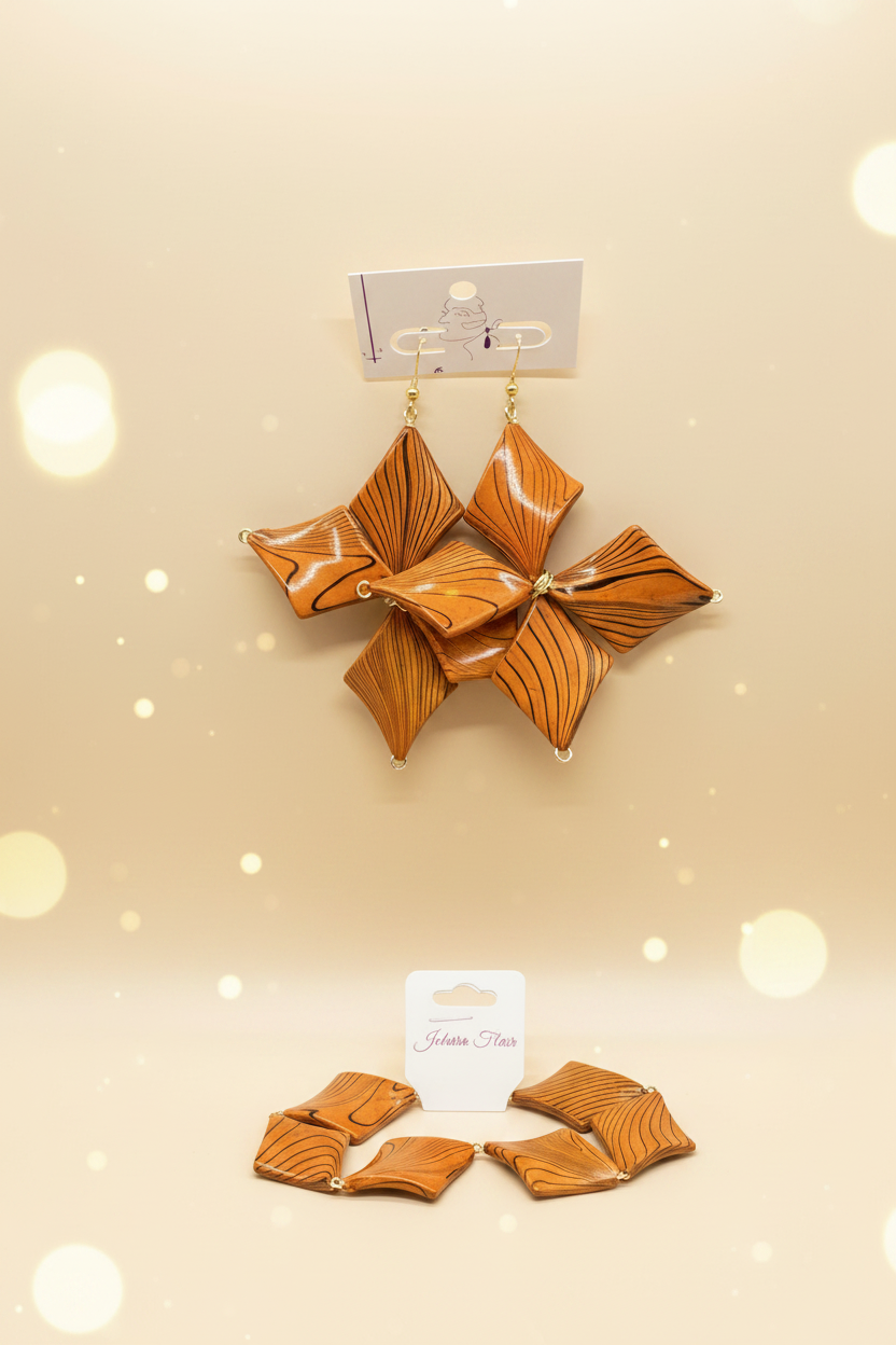 Orange and spiral black earrings