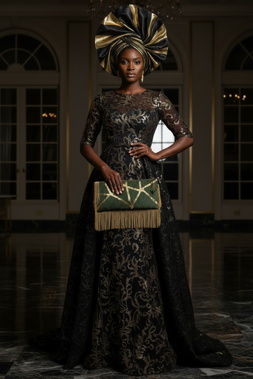 Green gold clutch bag