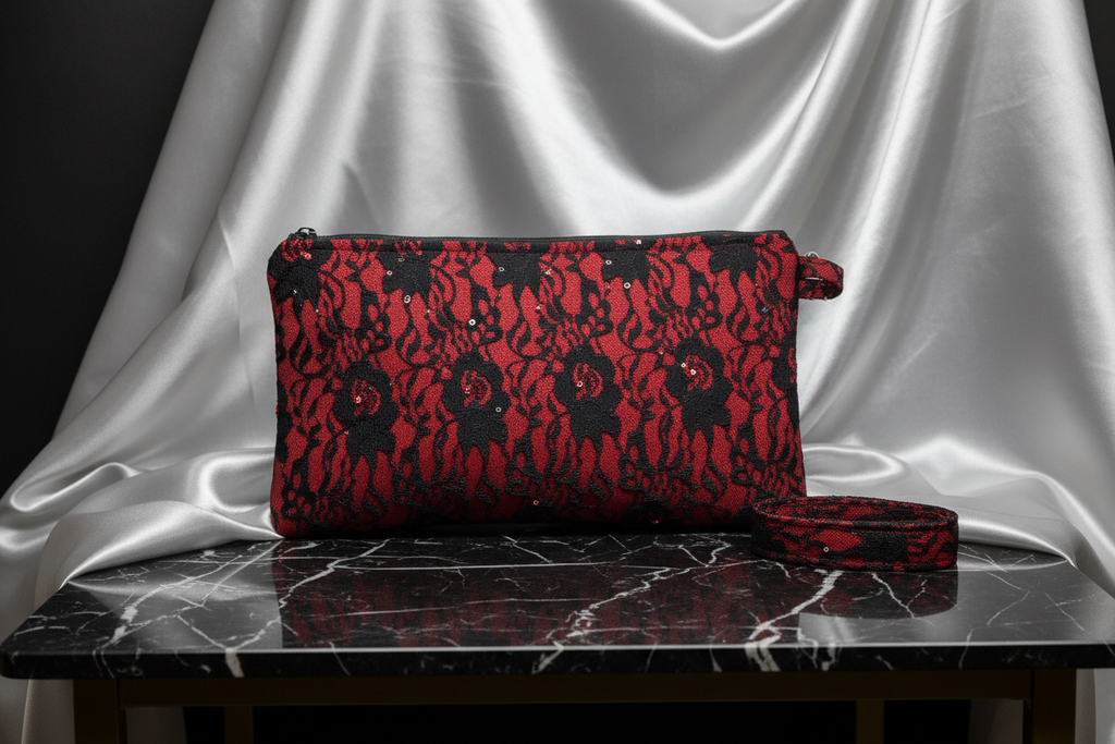 Midnight lace clutch bag