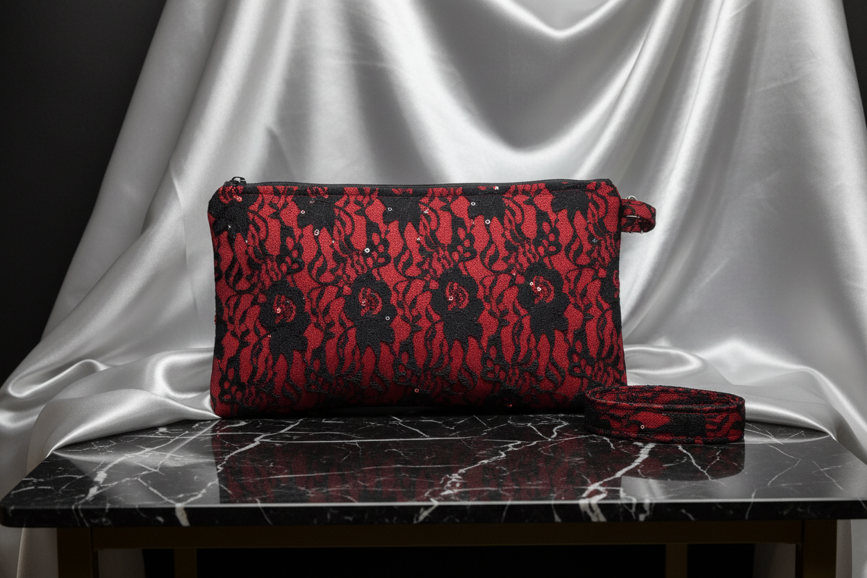 Midnight lace clutch bag